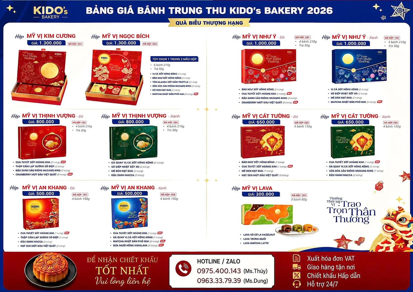Bảng giá bánh trung thu KIDO's 2026 – trang 2/2