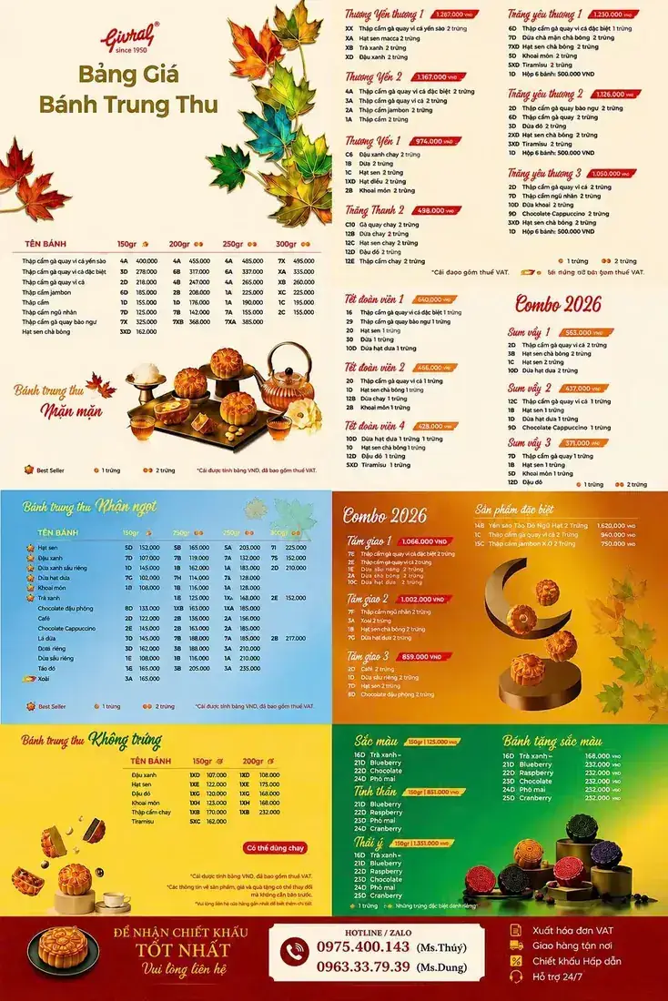 Các bộ combo hộp quà bánh trung thu Givral 2026